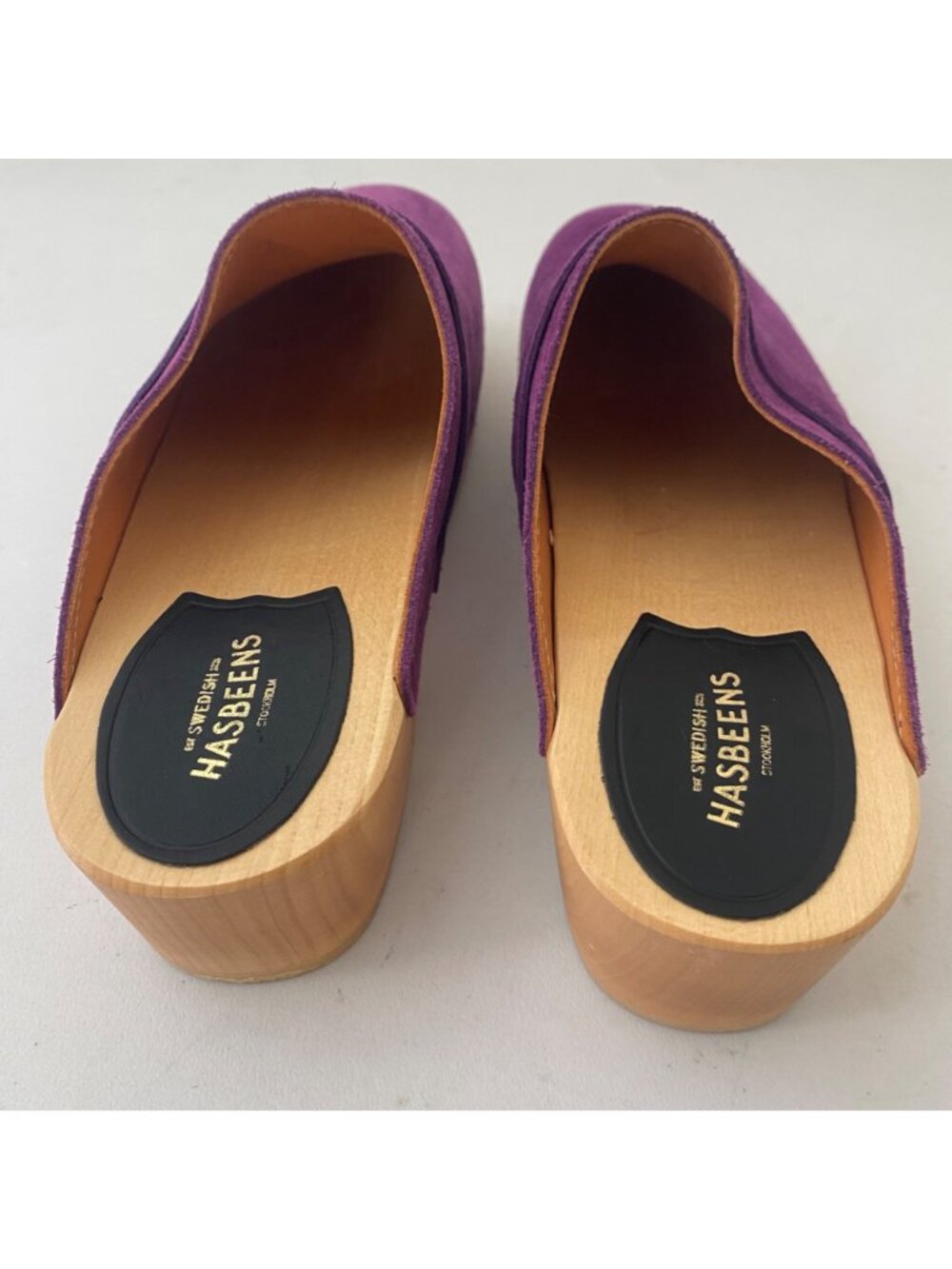 Swedish Hasbeens Husband Clogs Shoes Purple Suede - Picture 10 of 12
